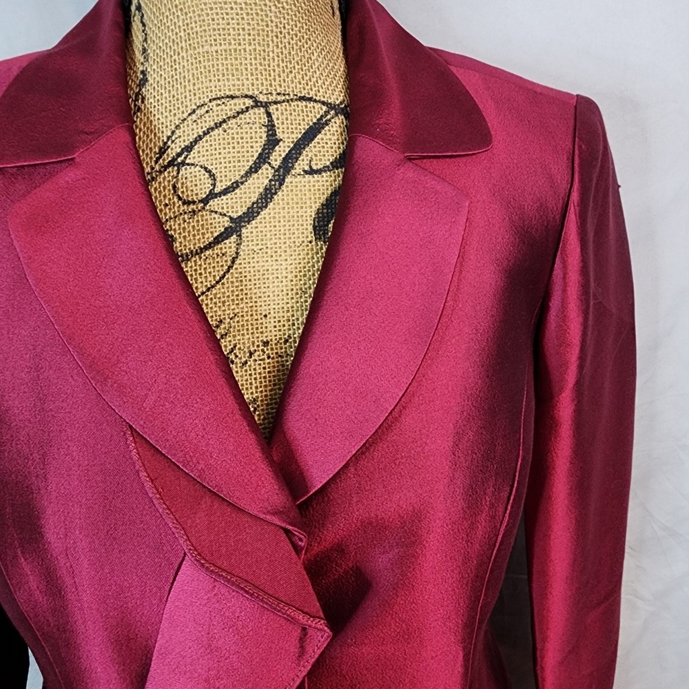 ALBERT NIPON Size 8 Reddish Ruffle Front Silk Wool Blend Formal Blazer Jacket - Picture 6 of 9